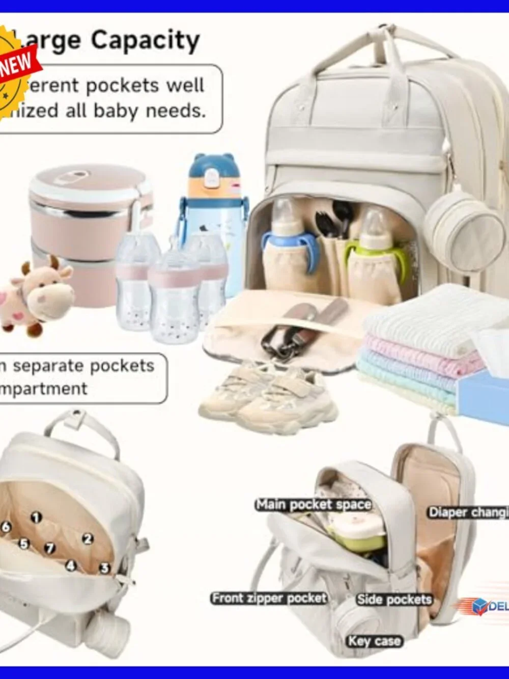 Large Capacity Waterproof Diaper Backpack with Changing Station